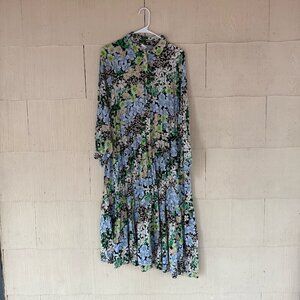 H&M Black Green Blue Floral Floaty Chiffon Maxi Dress